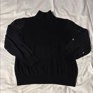 Worthington Black Cowl Neck Sweater with lace sleeves